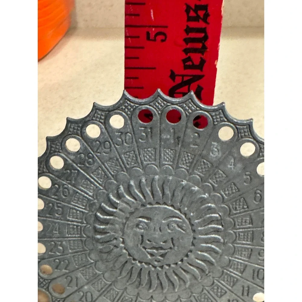Vintage Celestial Sun Face Perpetual Desk Calendar Metal Silver Tone Boho Decor